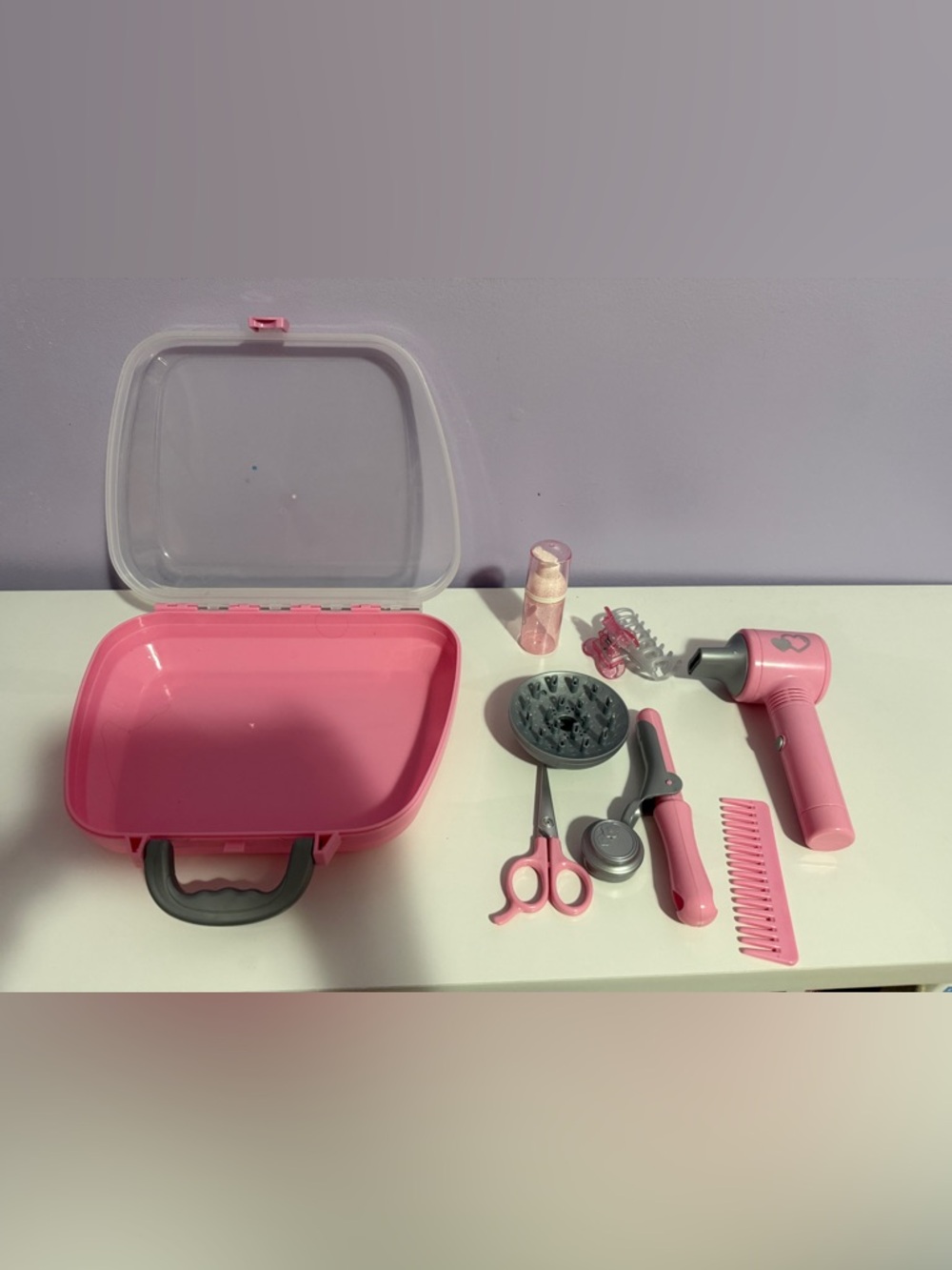 Pink Kids Hair Styling Toy Set - Carry Case and Tools